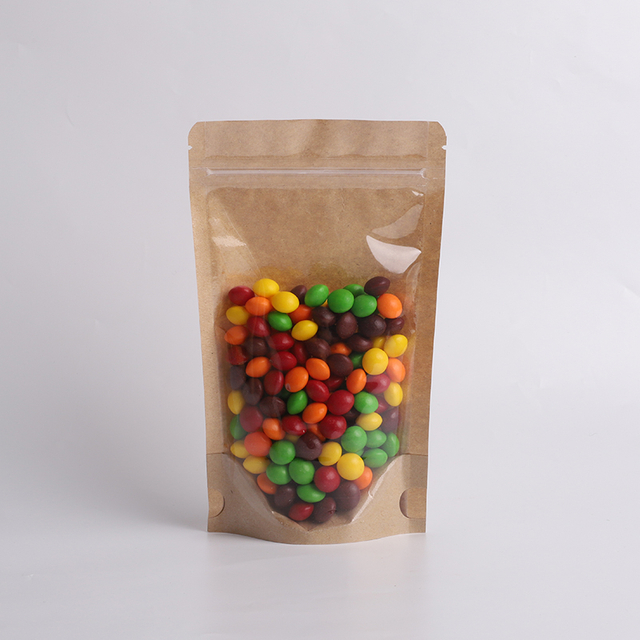 Stand Up Kraft Paper Clear Zipper Bag
